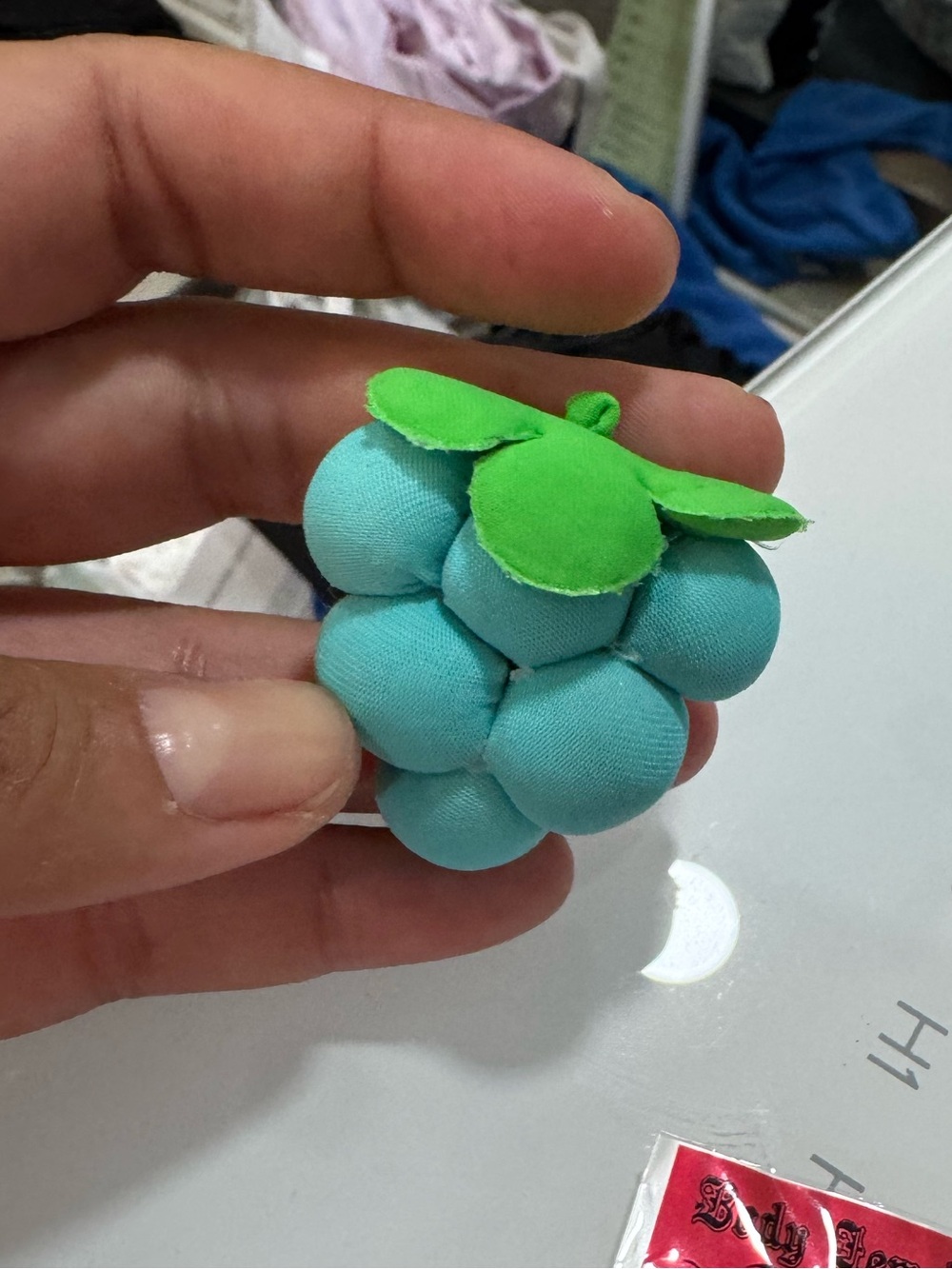 Fabric Grape Brooch with Green Leaves